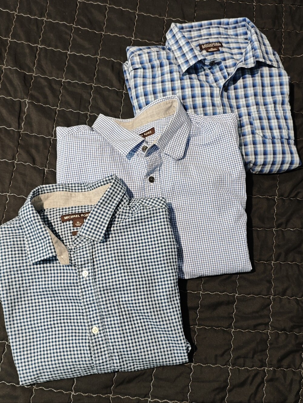 Lot of 3 Michael Kors Men’s Long Sleeve Blue Plaid Button Down Shirts Size XL